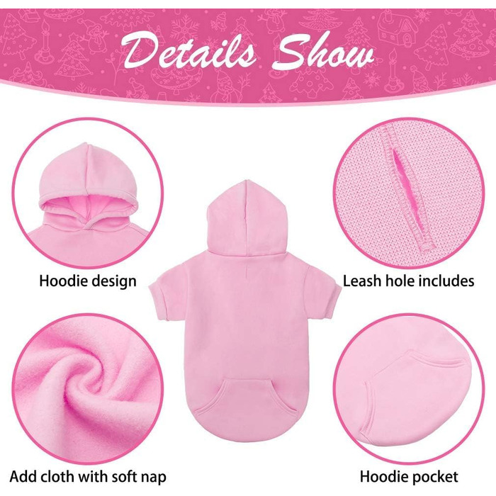 KOOLTAIL Пуловер з капюшоном для собак – теплий, м'який, з отвором для повідка та кишенею, зимовий одяг для собак, кошенят, дівчаток (Small/Medium, Рожевий)
