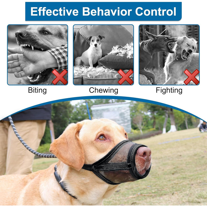 Нашийник-маска для собак LUCKYPAW, сітка, великі та середні породи, м'яка, запобігає укусам, пиття можливе, дихаюча, регульована, для цуценят (XXL, довжина морди 26,4 см)