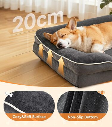 Ортопедичне ліжко для собак великих порід, м'яке плюшеве, з неслизьким дном, антистресове, для котів та собак, знімний чохол, сіре (100x70x20 см)