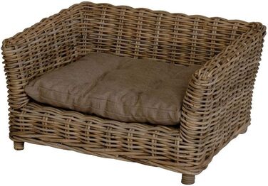 Корзина для собак з натурального ротангу з подушкою, велика (XL/L)