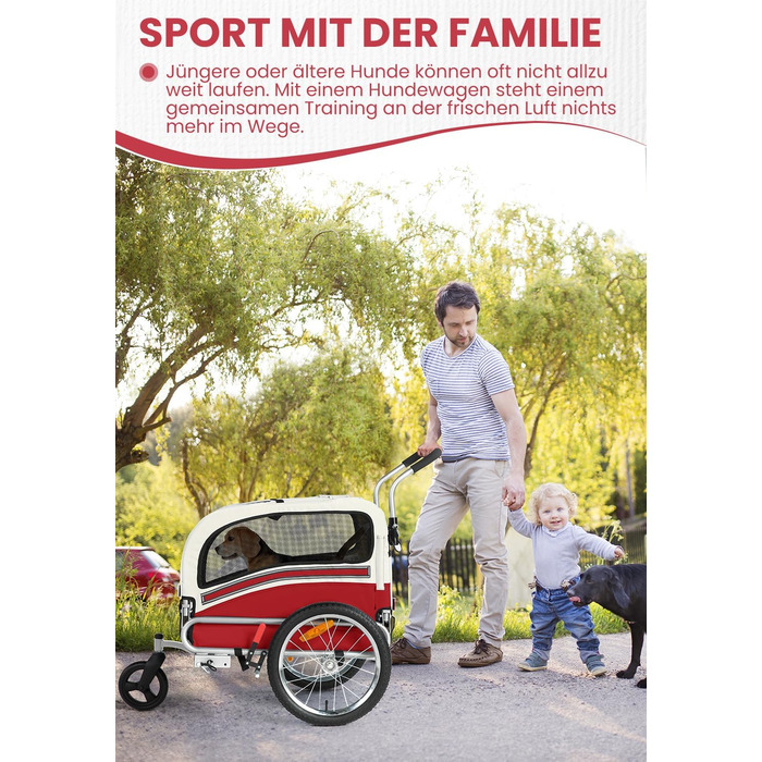 SEPNINE® Причеп для собак на велосипед, 2-в-1, для тварин до 30 кг, червоний