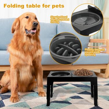 Підставка для миски для собак Focenat, 2-в-1 з захистом від протікання, повільне годування, 5 рівнів регулювання висоти, для собак великих, середніх та маленьких порід