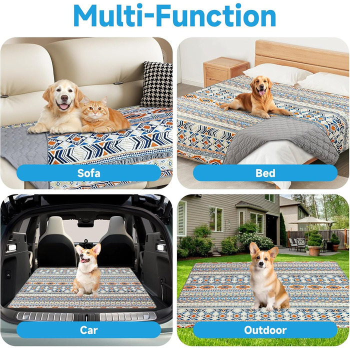 Водонепроникний двосторонній килимок для собак YOSEPATI, 208 x 173 см, блакитний медальйон. Захист дивану та меблів від бруду та шерсті. Підходить для цуценят, котів та дітей. Легко миється та перевертається.