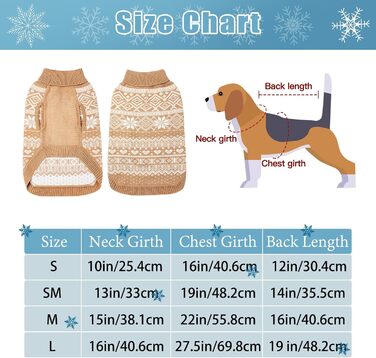Теплий зимовий пуловер для собак та котів Bingpet з мотивом сніжинок, бежевий (L)