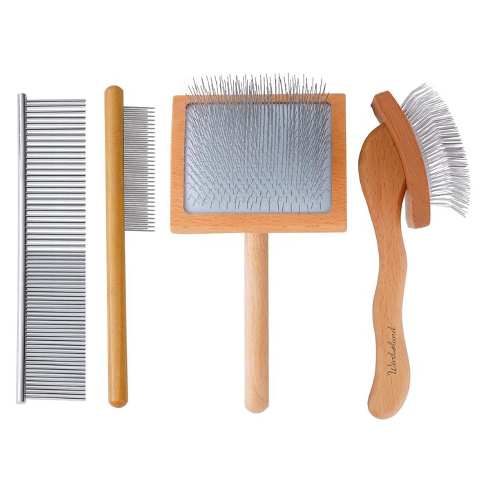 Буршлюк для собак з довгим хутром, щітка для догляду за шерстю, дерев'яна ручка, для доберманів, голдендудлів та інших порід