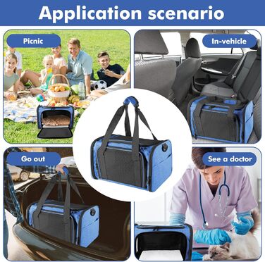 Транспортна сумка для кота та собаки: складана сумка-переноска для кота та собаки, дихаюча переноска з плечовим ременем для автомобіля, літака та подорожей, 40x25x25 см (блакитна)