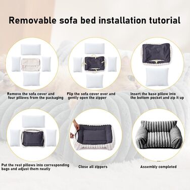 Котяче ліжко-софа, 60x45x20 см, м'яке та пухнасте, для котів та маленьких собак, знімний водонепроникний чохол, антиковзаюче покриття (сірий)