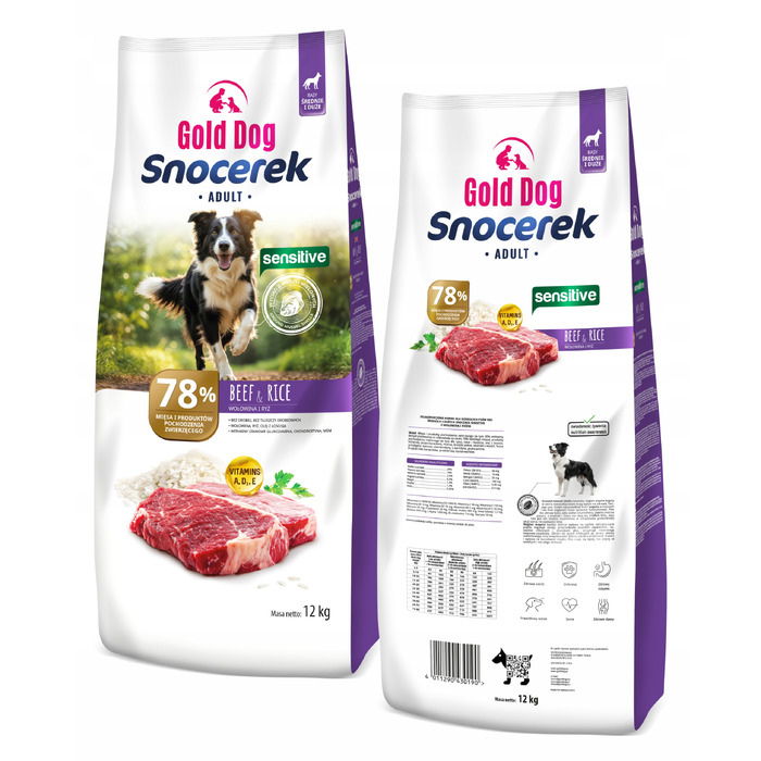 Корм для німецьких вівчарок Gold Dog Snocerek Sensitive 12кг, яловичина та рис 28/16 MONO
