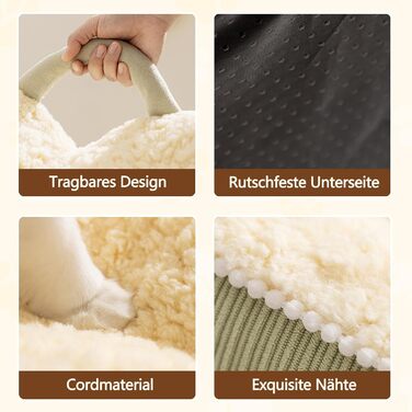 Кругле ліжко для котів Galatée, м'яке, плюшеве, з антиковзною основою (зелене, M)