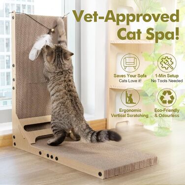 Котячий когтетоп з картону Mora Pets: великий, L-подібний, з іграшкою, 59 см