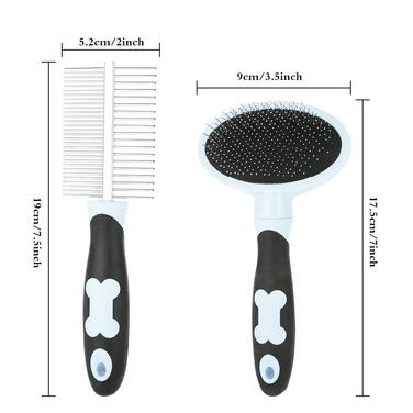 Бурштук для догляду за шерстю собак Tonyg-P, м'яка вичавкова щітка + двосторонній гребінець для собак з довгим волоссям (синій)