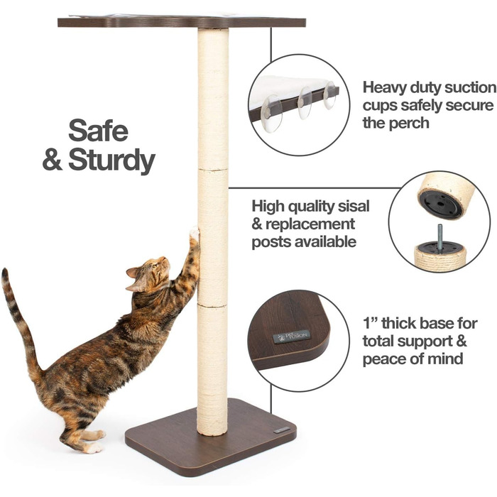 PetFusion Ultimate котяча підвіконна когтеточка 114,3 см, сучасний дизайн, стовпи з сизалю, легке кріплення на вікно