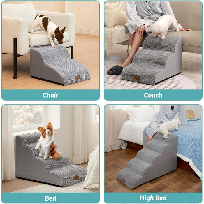 Сходинки для собак: компактна драбина для маленьких собак 57 см, 5 ступенів, з антиковзким покриттям та знімним чохлом