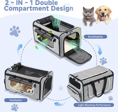 Транспортер для тварин на колесах для котів та собак, сумка-переноска з знімними колесами та пральним вкладишем, плечовий ремінь, портативний транспортер для відпочинку на природі та подорожей на авто (Макс.20 кг)
