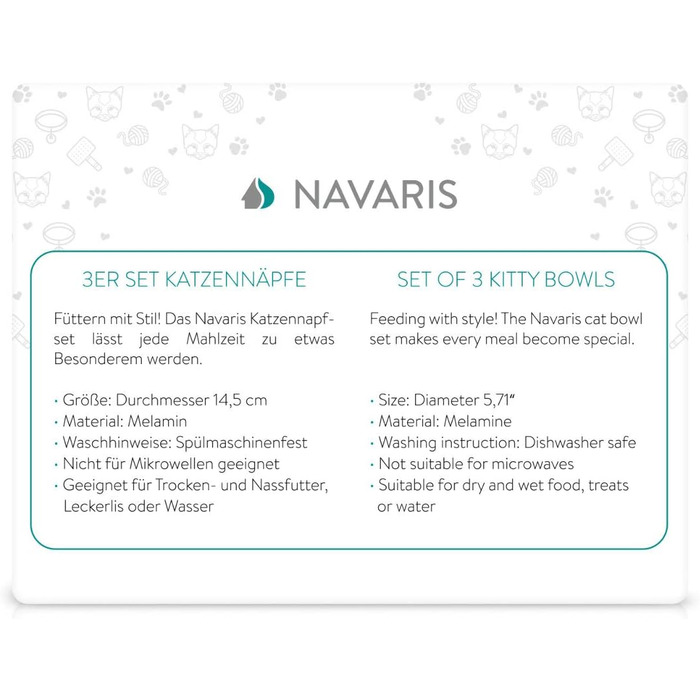 Набір мисок для котів Navaris (3 шт.) - антиковзаючі, 210 мл, для води та корму, миється в посудомийній машині