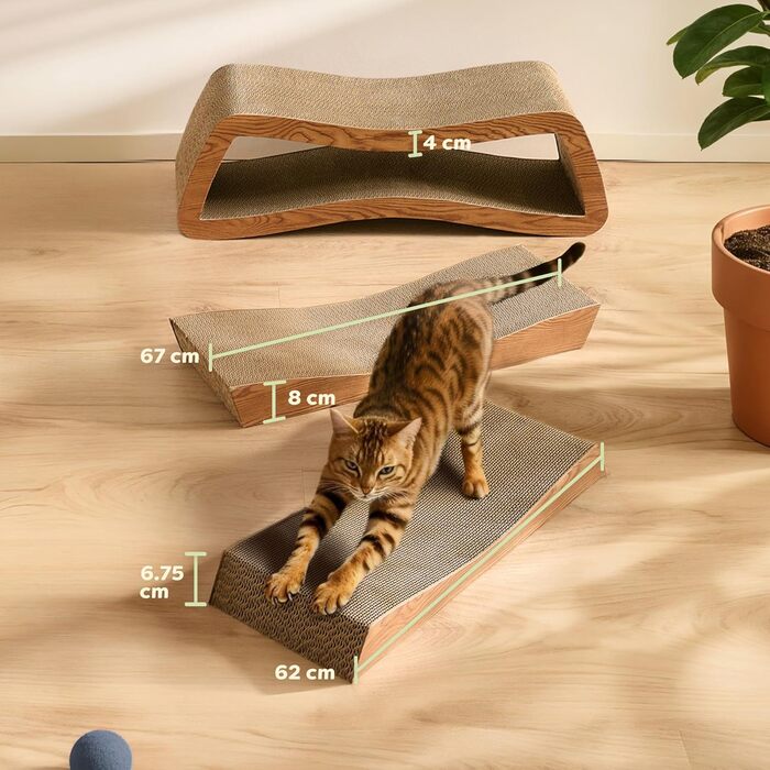 Кігтеточка для котів 3 в 1 XXL, 75 см – Міцна картонна поверхня для догляду за кігтями – До 2 років використання – Економія місця – Захист диванів та меблів (Mountain) (Коричнева)