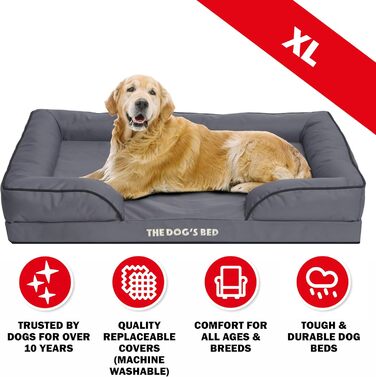 Ортопедичне ліжко для собак з ефектом пам'яті, водонепроникне, велике, сіро-срібне, знімні чохли (XL, сірий з чорним контуром)