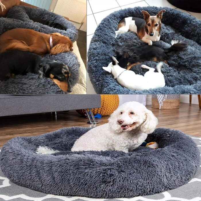 Ортопедичне ліжко для собак XL: зручне, кругле, з ефектом пам'яті, для великих собак, миється, антистрес, сіре