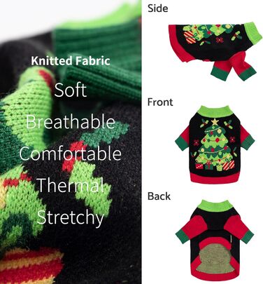 Теплий зимовий пуловер для собак Fitwarm, чорний, червоний, зелений, X-Large, різдвяний костюм для собак