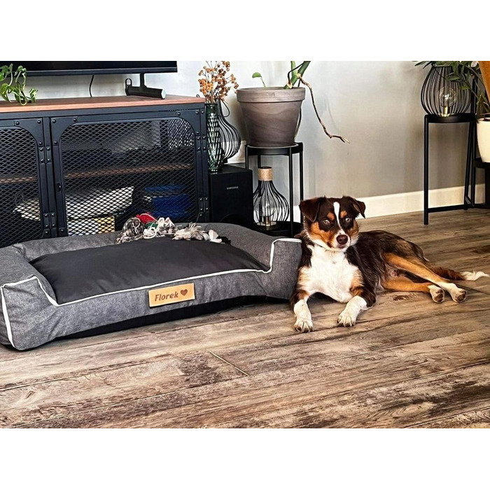 Персоналізоване собаче ліжко XL - для великих, середніх собак - подушка, корзинка для собак - килимок для собак з гравіюванням імені (Сірий, L 100 x B 65 x H 17 см)