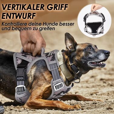 Шлейка для собак Eyein для великих собак, анти-тягу, з 2 карабінами та зручною ручкою, регульована та світловідбиваюча, з м'якою підкладкою, для щоденних тренувань (Tarngrau, XL), XL (55-83см, 50-94см) Tarngrau