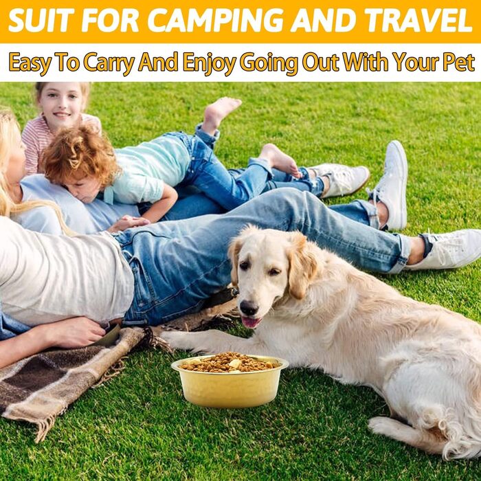 Набір з 3 преміум мисок для собак та котів Kathson з нержавіючої сталі, молоткова обробка, потовщене метал, діаметр 22,1 см, для собак та котів різних розмірів, можна складати, миються в посудомийній машині