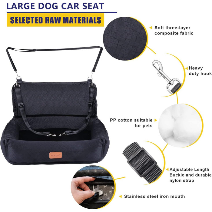 Автомобільний лежак для собак великих та середніх порід, подорожний лежак-клітка, зручний та безпечний. Багатофункціональний дизайн – перетворюється на лежак або подушку для собак (Сірий, XL). Лежак для собак великих порід (Чорний, великий).