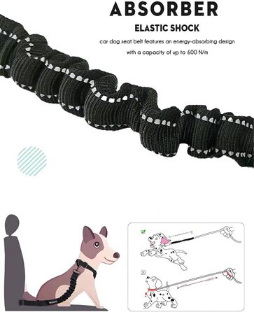 Авторемень для собак у машину, безпечний ремінь для собак на заднє сидіння, регульований авторемень з еластичною амортизацією та металевим карабіном (червоний, 60см, 1 шт.)