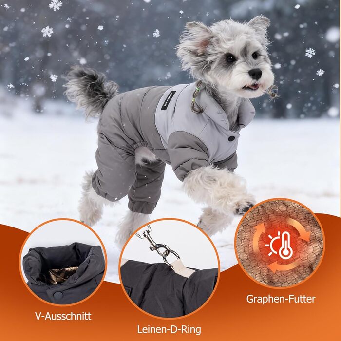 PETCUTE Зимова куртка для собак - водонепроникна, тепла, для великих і середніх собак, з кільцем D, вітрозахисна жилетка, одяг для домашніх тварин, сірий (3XL)
