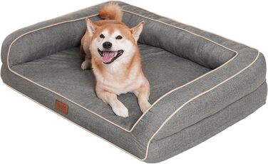 Ортопедичне ліжко для собак EMME, 68.6x50.8x17.8 см, водовідштовхувальне, з матрацом з піною з ефектом пам'яті, знімний, пральний чохол, сіре