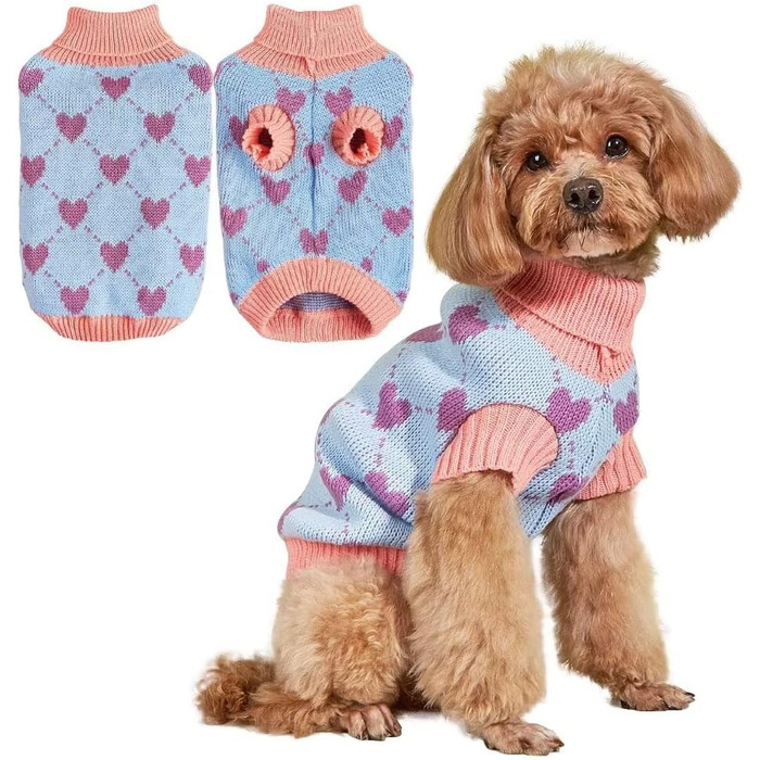 Пуловер для собак, теплий зимовий светр з візерунком, для цуценят та котів (L, Синій) L Синій