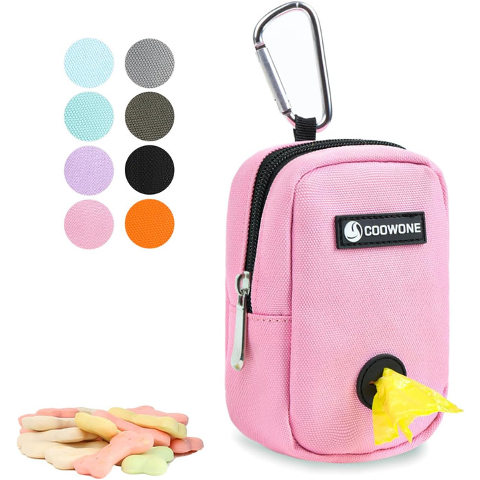 Сумка для ласощів та пакетиків для вигулу собак COOWONE, рожевий колір, з дозатором пакетиків