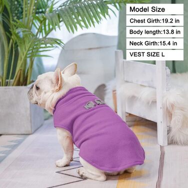 Пуловер для собак BEAUTYZOO з флісу, теплий зимовий пуловер для малих та середніх собак, куртка з D-кільцем, фіолетовий, розмір L (обхват грудей 48.2 см)