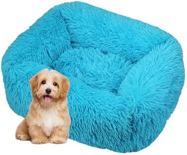 Крісло-лежанка для собак та котів прямокутної форми, м'яке, велике, плюшеве, для цуценят, кошенят, домашніх тварин (M, блакитний)