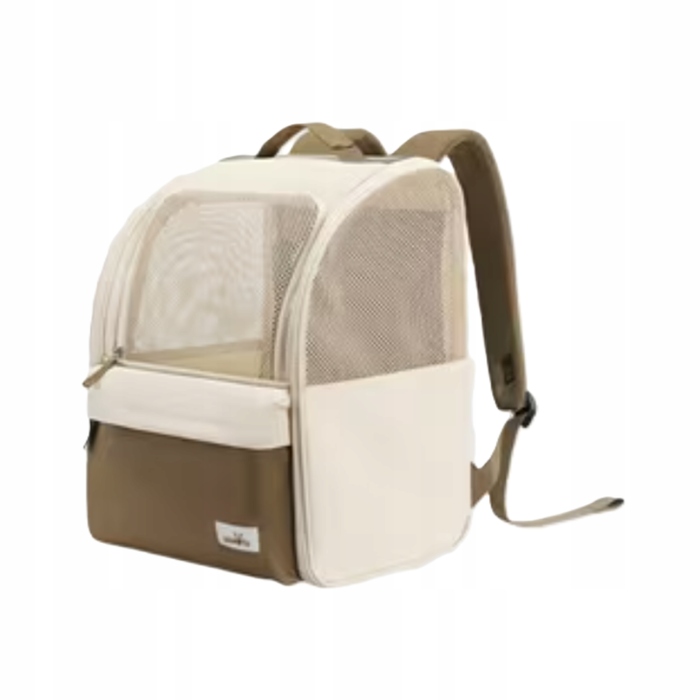 Складаний переноска-рюкзак для котів та собак, бежевий, великий, з сітчастими кишенями