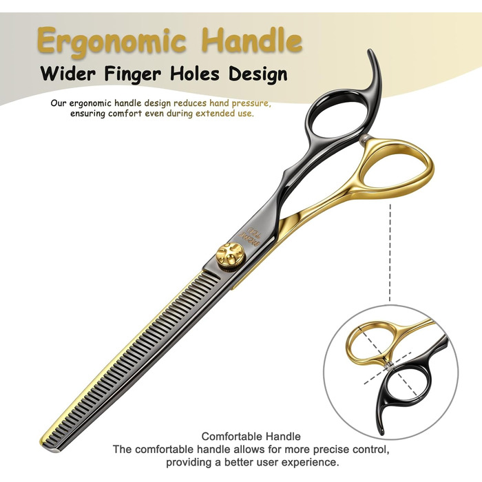 Професійна вигнута ножиці для грумінгу собак, 19.1 см, 440C сталь, чорний та золотий, з декоративним гвинтом