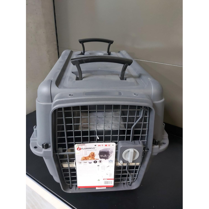 Клітка-переноска для собак Flamingo Lanta – темно-сіра, розмір L (56 × 80 × 59,5 см) | Безпечна, практична та комфортна переноска для вашого собаки