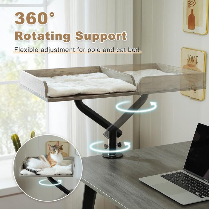 Кішка лежанка PAWZ Road на стіл, дерев'яна, обертова, регульована, гамак для кігтів, до 23 кг, сіра