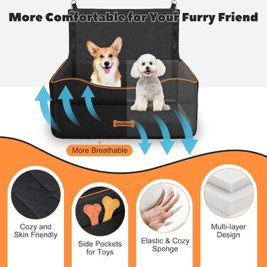 Автокрісло для собак VavoPaw, чорне, M: для собак до 25 кг, з м'якою подушкою та страхувальним ременем