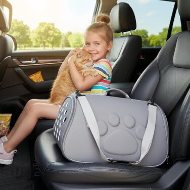 М'яка переноска для котів, сумка-переноска з плечовим ременем для подорожей - портативна для кошенят у дорозі - для подорожей, піших прогулянок, літаків, кемпінгу, щоденних поїздок, візитів до ветеринара, міста та подорожей рюкзаком, сіра L