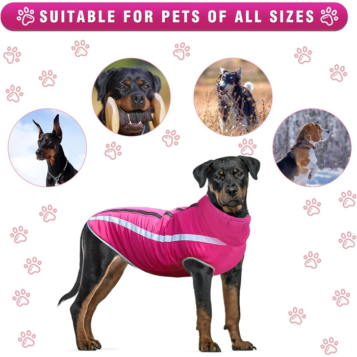 Зимова куртка для собак, тепла водонепроникна куртка для середніх та великих собак, флісова підкладка, світловідбиваючі елементи, для Лабрадора, Бульдога, Самоеда (5XL/60см, Рожевий)