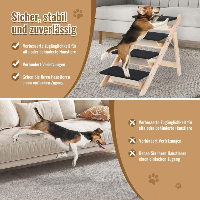 Сходинка для собак Vigevee 2-в-1: розкладна сходинка для домашніх тварин, 65.5 см, 4 сходинки, максимальне навантаження 80 кг, з антиковзким килимком для собак та котів