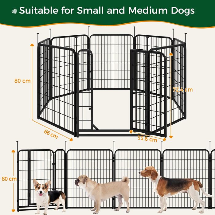 Клітка для собак Yaheetech 8-секційна, 80 см, вольєр для собак, з'єднувальні стержні, складана клітка для собак у квартиру та сад, без інструментів, 80 см висота, 8 шт.