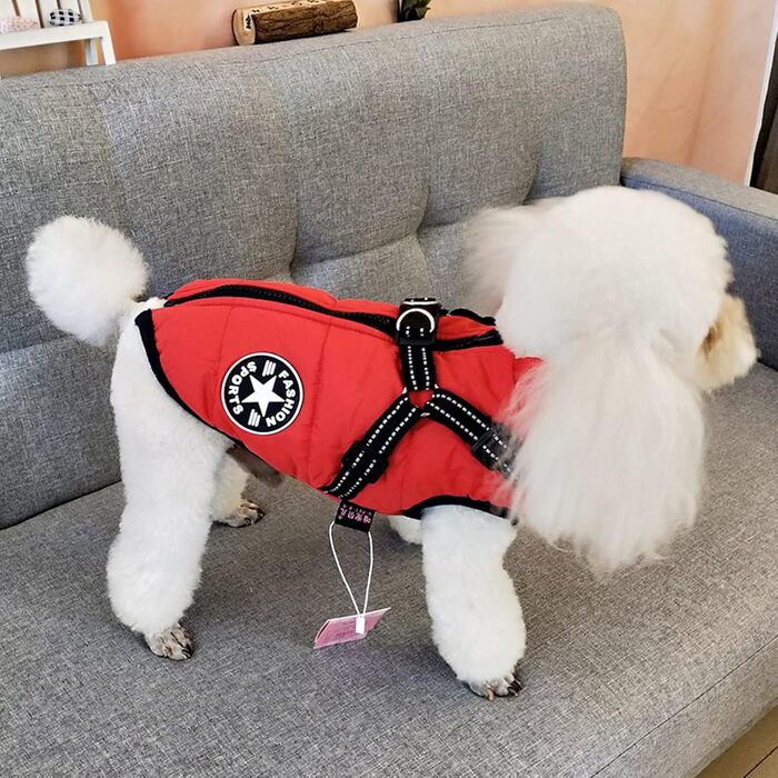 Тепла куртка для собак Aiboria: флісова жилетка з нагрудником та ремінком, червона, розмір M