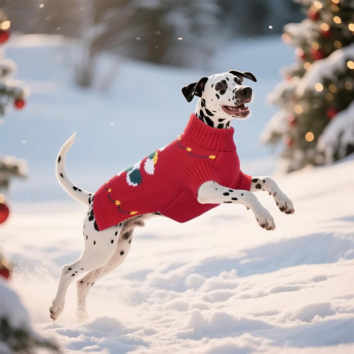 Теплий святковий пуловер для собак, котів, дрібних порід (Даксель, Пудель, Ши-тцу) - зелений (Medium, червоний)