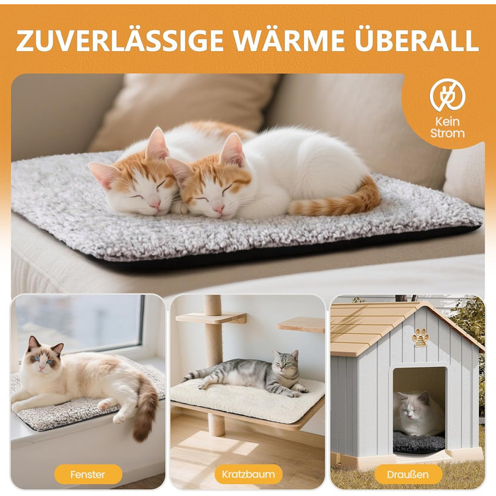 Самогріюча лежанка для котів на підвіконня, 90x28 см, бежева. Лежанка-грілка для кота, м'яка та нековзна, 74x48x3 см