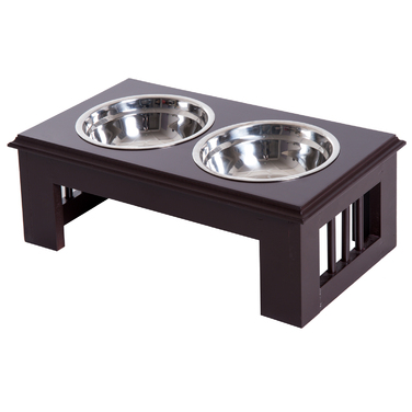 PawHut Dog Bowl Набір з 2 мисок для їжі з нержавіючої сталі, піднята миска для кішки, МДФ, проста в обслуговуванні, кава, 44x24x15см| Аосом