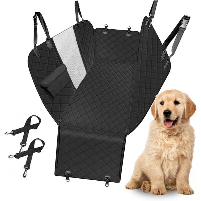 Захист для заднього сидіння авто для собак - водовідштовхуючий, антикіготок, універсальний, з боковими захистами та віконцем - чорний