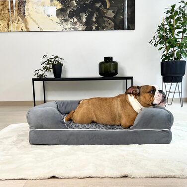 Ортопедичне собаче ліжко для великих собак, вологостійке, 90x65x23 см, сіре. Знімний, пральний чохол, комфортний плюш, підвищений борт