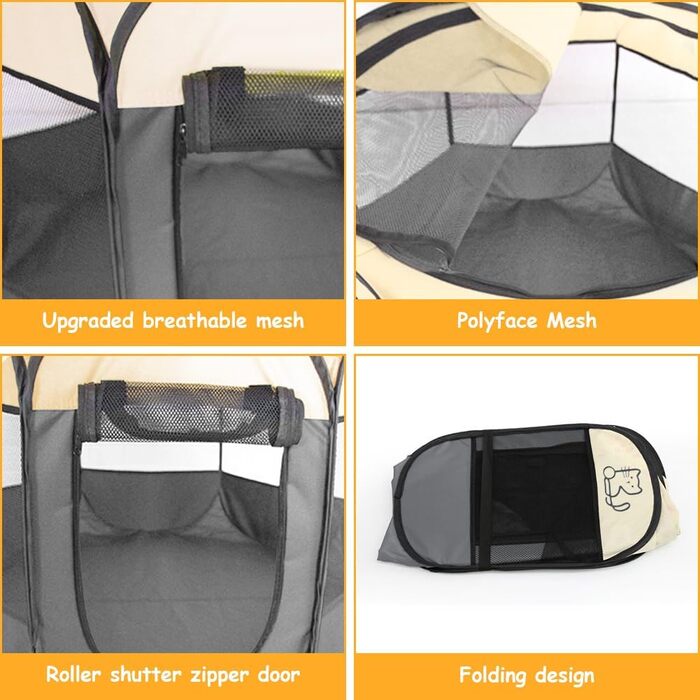 Клітка-загон для цуценят та дрібних тварин, 74x74x43 см, для собак, котів, кроликів та інших дрібних тварин, внутрішнє та зовнішнє використання (сірий)